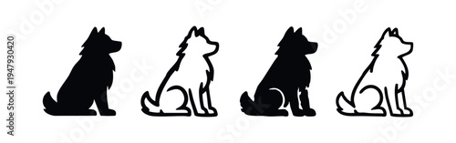 Sitting Dog Silhouette Icons, Canine Vector Illustrations Set