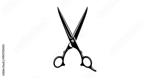 Crossed barber scissors icon black and white. Hairdressing shears symbol for salon logo, stylist tool, haircutting equipment. Vintage.