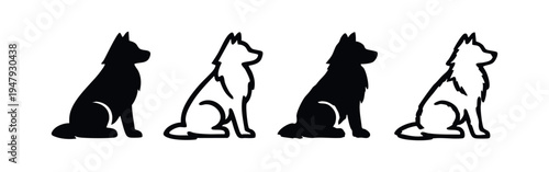 Sitting Dog Icons Set. Canine Silhouettes and Outlines in Different Styles. Pet Vector Illustrations.