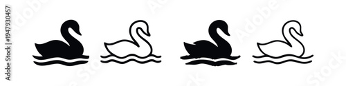 Graceful Swan Vector Icons. Aquatic Bird Silhouettes and Outlines. Nature Design Elements.