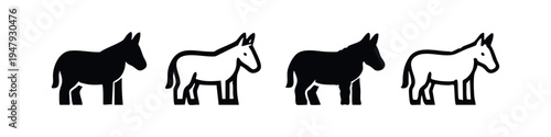 Donkey Icons Set. Farm Animal Silhouettes and Outlines. Livestock Vector Illustrations.