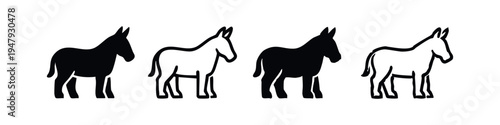 Donkey Vector Icons Set. Minimalist Farm Animal Silhouettes and Outlines.
