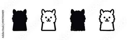 Cute Alpaca Head Icons Set with Solid and Outline Styles for Design