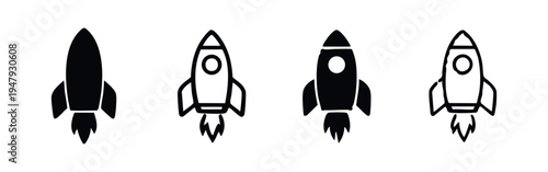 Rocket spaceship vector icon set. Space travel and startup launch symbol. Innovation concept.