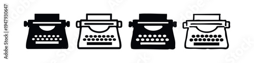 Typewriter Icon Set - Vintage Writing Machine and Retro Communication Symbols