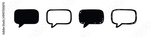 Hand-Drawn Speech Bubble Chat Box Icon Set with Textured Communication Symbols