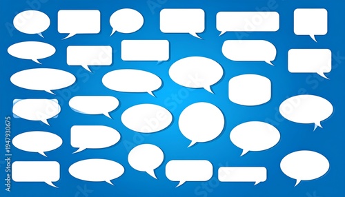 Collection of various speech bubbles in white against a blue gradient background