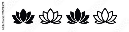 Lotus Flower Icons Set - Vector collection of spiritual and botanical water lily symbols for yoga and meditation.