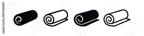 Rolled Mat and Towel Icons - Vector set of spa, yoga, and bath fabric rolls in solid and outline styles.