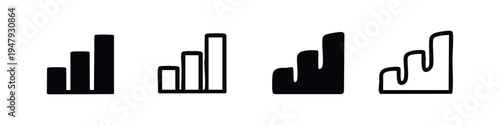 Set of signal strength and bar chart icons, data visualization and network symbols