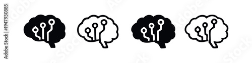 Set of artificial intelligence brain icons, machine learning and digital mind symbols