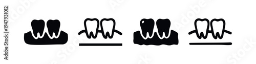 Two Human Molar Teeth with Roots in Jaw Icon Set. Detailed Dental Anatomy Diagram for Periodontology.