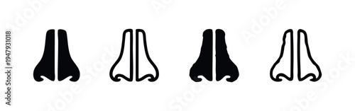 Human Nose and Nostrils Icon Set. Detailed Nasal Anatomy and Breathing Symbol for ENT.