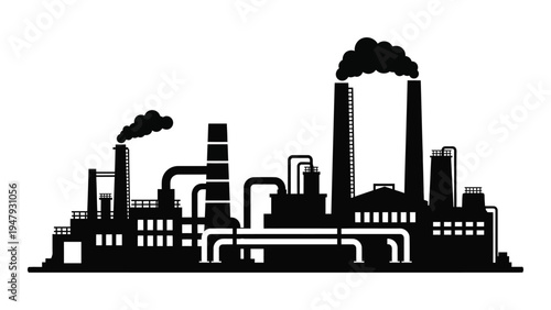 A black silhouette of an industrial factory