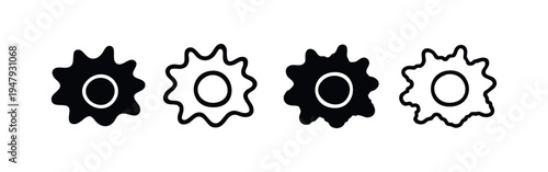 Abstract sun or gear shape icon set, wavy irregular cogwheel or flower design elements.