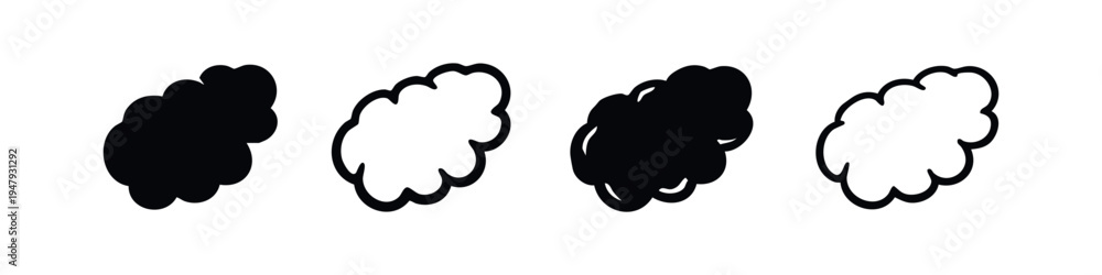 Obraz premium Abstract Smoke, Steam, or Cloud Puff Black Vector Icons Set