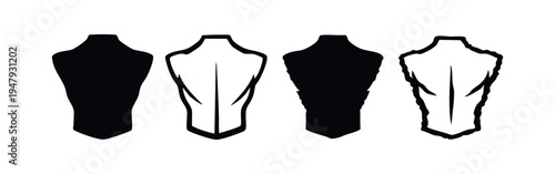 Human Male Back Torso Icon Set in Solid and Outline Styles with Distorted Variations