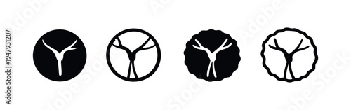 Coffee Bean Icon Set with Branch-like Veins in Solid and Outline Styles and Various Textures