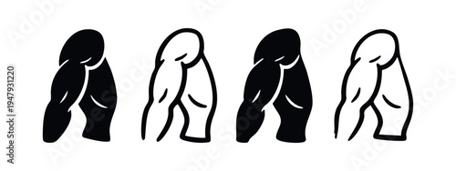 Human Calf Muscle Lower Leg Icon Set in Solid and Outline Styles with Textured Variations