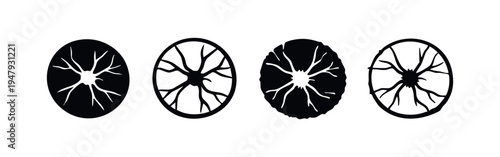 Abstract Brain Neuron or Root System Icon Set in Solid and Outline Variations