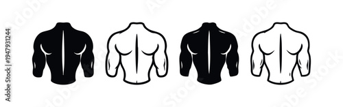 Muscular Male Torso Back Icons Set. Human Body Anatomy and Fitness Vector Symbol Collection.