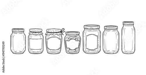 Empty jar outline vector set hand drawn doodle mason jam honey and storage container illustration collection