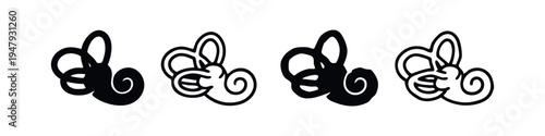 Detailed Inner Ear Anatomy Icons Set. Auditory Labyrinth and Vestibular System Vector Symbols.