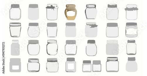 Hand drawn doodle empty jar collection vector set with mason jam honey and storage containers outline illustration