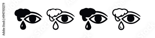 Crying Eye Tear Drop Icons. Sadness, Emotion, and Weeping Vector Symbol Collection.