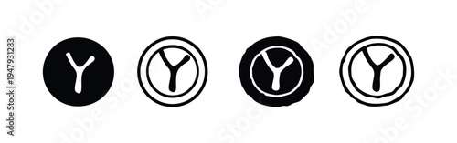 Stylized Letter Y in Circle Icons. Vintage and Textured Monogram Y Initial Vector Set.