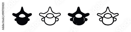 Lumbar Vertebra Bone Icons Set with Solid and Outline Styles