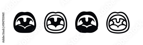 Human open mouth and throat vector icons set. Oral cavity anatomy with uvula and tonsils on white background.
