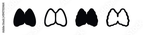 Human lungs vector icons set. Respiratory system anatomy in solid and outline style on white background.