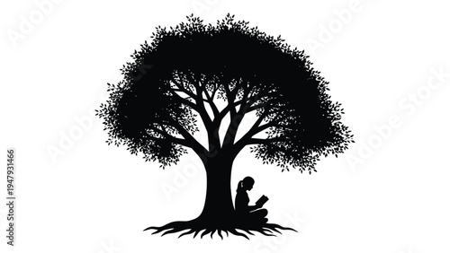 A person sitting under a tree reading a book