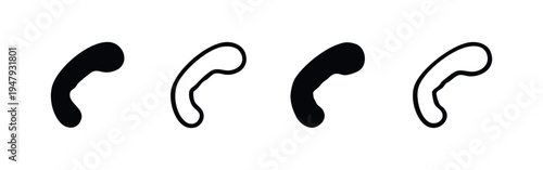 Kidney Organ Icon Set in Solid Black and Outline Styles for Medical Design