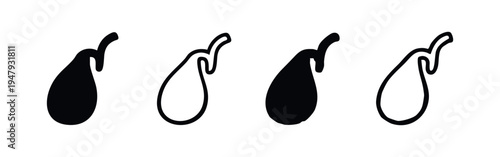 Gallbladder Organ Icon Set with Solid, Outline, and Textured Styles