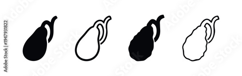 Diverse Gallbladder Icons with Clean and Textured Silhouettes and Outlines