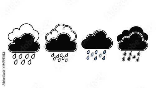 Four different types of rain clouds with various precipitation