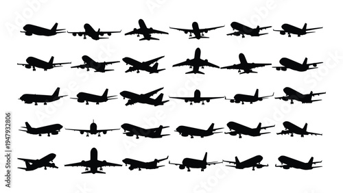 Collection of various airplanes in flight
