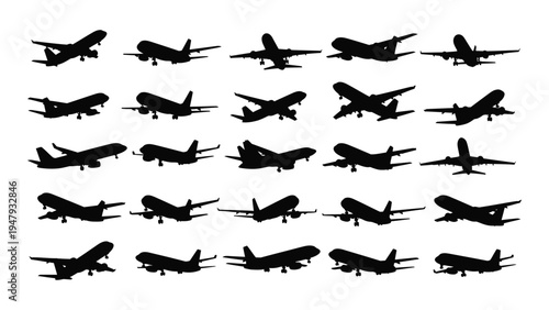 Collection of various airplanes in flight