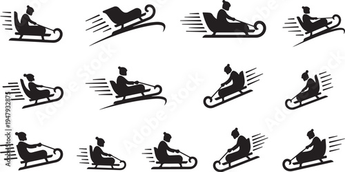 Santa Claus riding sleigh in various motion illustrations
