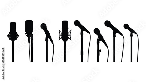 A row of microphone icons in various styles and designs