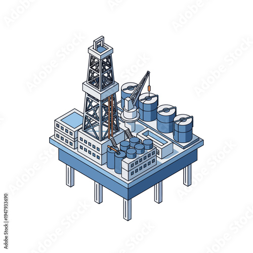 Offshore Oil Rig Platform Detailed Illustration.