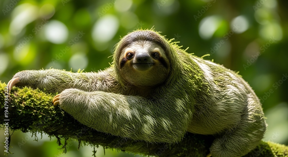 Fototapeta premium A sloth hanging from a tree branch