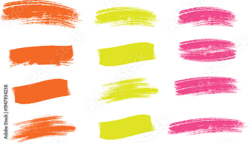 Vibrant brush strokes in orange yellow and pink colors for artistic expression