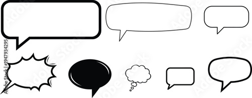 Collection of various speech bubbles and thought clouds