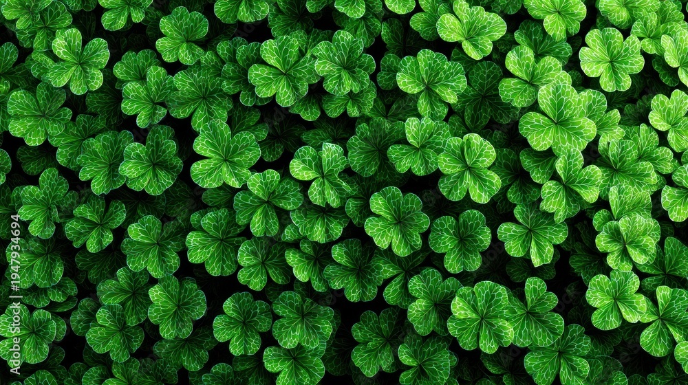 Fototapeta premium A dense carpet of vibrant green clover leaves creates a lush, natural background texture