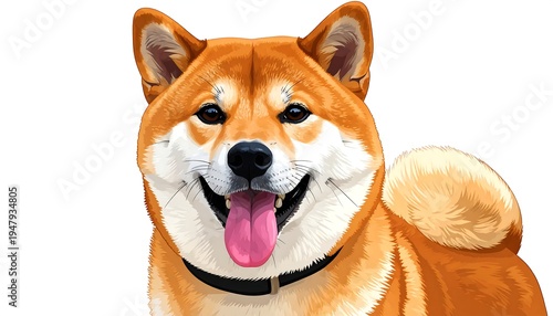 Digital painting of a cheerful Shiba Inu dog against a white background