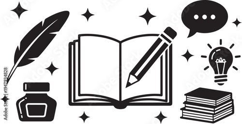 Creative Writing and Ideas Concept with Symbolic Illustration Elements