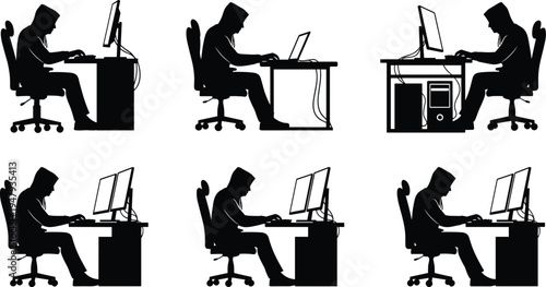 Summer beach surfing icon set, cad drawing flat vector illustration, palm tree, surfboard, sun, ocean wave, umbrella, tropical vacation, coastal.